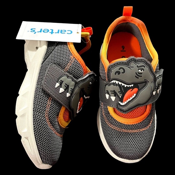 Carters Toddler Boys Dinosaur T-Rex Sneakers Size 7,12 Gray Lighted Slip on Shoe - Picture 4 of 14